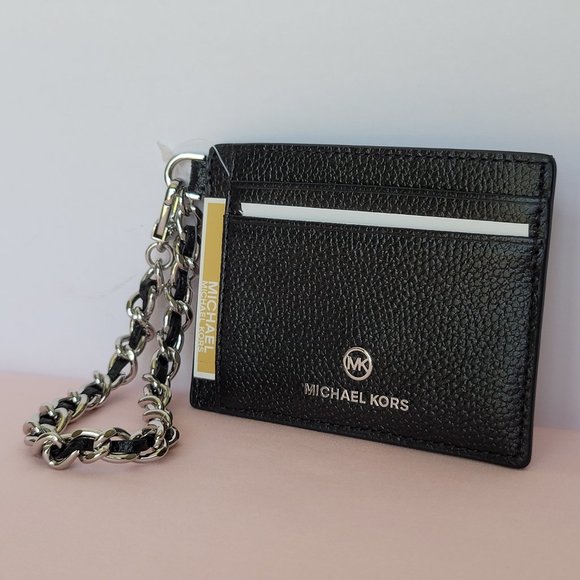 MICHAEL KORS Jet Set Small ID Pebbled Leather Chain Card Holder Case-Black🎈$69 - Picture 5 of 16